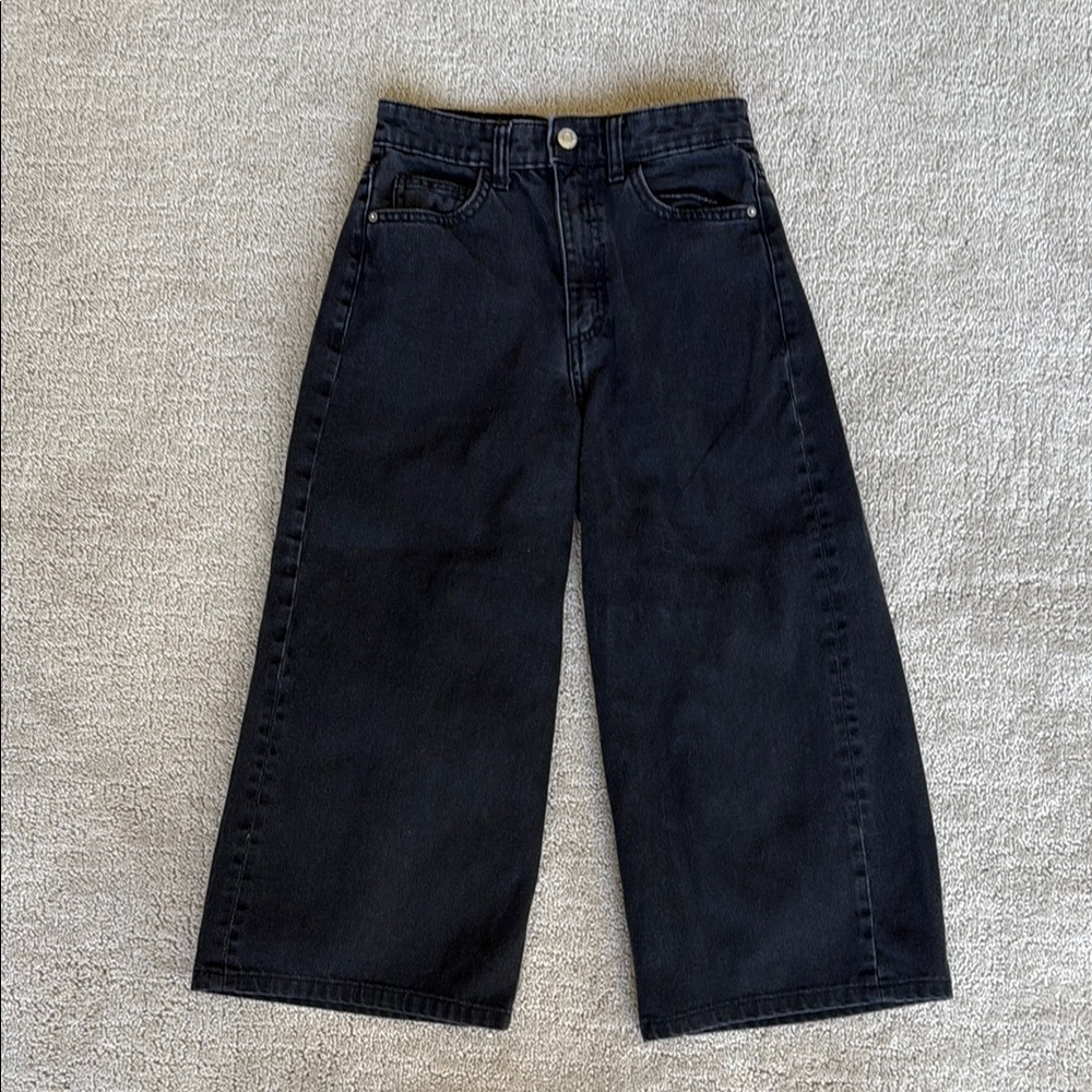 Zara Wide-Leg Cropped Black Denim Jeans - Picture 1 of 7